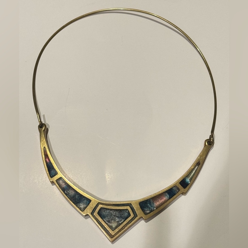 Egyptian Gold-Tone Collar Necklace with Blue Inlay Accents BoHo
